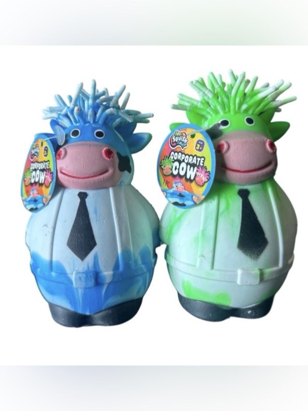 Squishy Corporate Cow 5” Squeeze Stress Reliever Sensory Fidget Toy Blue & Green